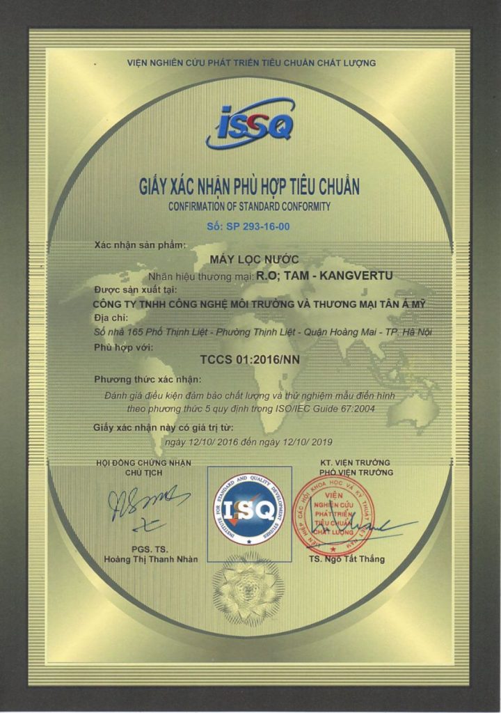 Giấy chứng nhận phù hợp tiêu chuẩn ISSQGiấy chứng nhận tiêu chuẩn ISO 9001